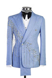 Light Blue Shawl Lapel 2 Piece Double Breasted Men's Prom Suits with Beading