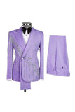 Light Blue Shawl Lapel 2 Piece Double Breasted Men's Prom Suits with Beading