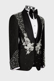 One Button Beaded 2 Piece Black Shawl Lapel Men's Wedding Suits