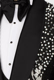 One Button Beaded 2 Piece Black Shawl Lapel Men's Wedding Suits