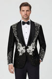 One Button Beaded 2 Piece Black Shawl Lapel Men's Wedding Suits