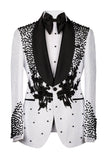 One Button Beaded 2 Piece Black Shawl Lapel Men's Wedding Suits