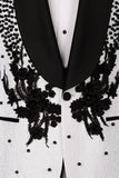One Button Beaded 2 Piece Black Shawl Lapel Men's Wedding Suits