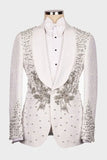 One Button Beaded 2 Piece Black Shawl Lapel Men's Wedding Suits