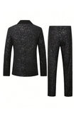 2 Piece Black Shawl Lapel One Button Glitter Men's Suits