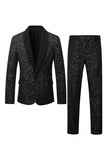 2 Piece Black Shawl Lapel One Button Glitter Men's Suits
