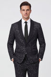 2 Piece Black Shawl Lapel One Button Glitter Men's Suits