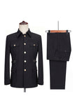 2 Piece Black Single Breasted Men's Suits with Pockets