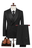 One Button Jacquard Black 2 Piece Shawl Lapel Men's Prom Suits with Beading