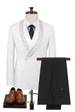 One Button Jacquard Black 2 Piece Shawl Lapel Men's Prom Suits with Beading