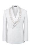 One Button Jacquard Black 2 Piece Shawl Lapel Men's Prom Suits with Beading