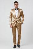 2 Piece Shawl Lapel Champagne One Button Men's Prom Suits with Pockets