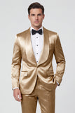 2 Piece Shawl Lapel Champagne One Button Men's Prom Suits with Pockets