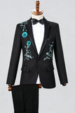 Blue Notch Lapel Beaded Men's One Button Prom Suits