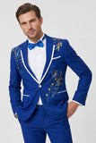 Blue Notch Lapel Beaded Men's One Button Prom Suits