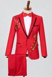 Blue Notch Lapel Beaded Men's One Button Prom Suits