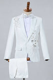 Blue Notch Lapel Beaded Men's One Button Prom Suits