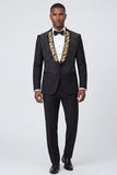 One Button Black Shawl Lapel Beaded Men's Prom Suits