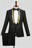 One Button Black Shawl Lapel Beaded Men's Prom Suits