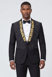 One Button Black Shawl Lapel Beaded Men's Prom Suits