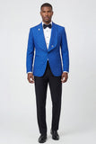 One Button 2 Piece Shawl Lapel Blue Men's Prom Suits with Beading
