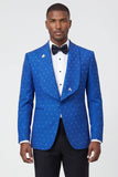 One Button 2 Piece Shawl Lapel Blue Men's Prom Suits with Beading