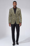 Single Breasted Gold Notch Lapel Sparkly Beaded Men's Jacket
