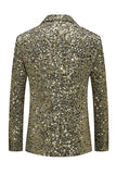 Single Breasted Gold Notch Lapel Sparkly Beaded Men's Jacket