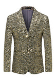 Single Breasted Gold Notch Lapel Sparkly Beaded Men's Jacket