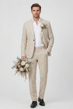 Sky Blue Peak Lapel 2 Piece Linen Blend Men's Wedding Suits with Pockets