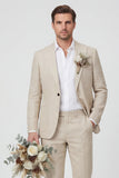 Sky Blue Peak Lapel 2 Piece Linen Blend Men's Wedding Suits with Pockets