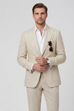 Sky Blue Peak Lapel 2 Piece Linen Blend Men's Wedding Suits with Pockets