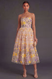 Floral Appliqued Apricot A Line Summer Wedding Guest Dress