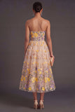 Floral Appliqued Apricot A Line Summer Wedding Guest Dress