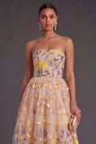 Floral Appliqued Apricot A Line Summer Wedding Guest Dress