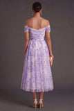 Lilac Pleated A Line Off the Shoulder Summer Wedding Guest Dress