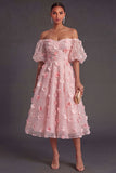 Blush Floral A Line Appliqued Long Wedding Guest Dress