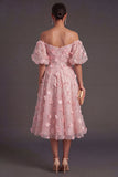 Blush Floral A Line Appliqued Long Wedding Guest Dress