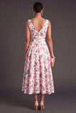 A Line Blush Floral V Neck Long Summer Wedding Guest Dress