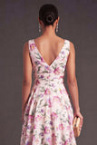A Line Blush Floral V Neck Long Summer Wedding Guest Dress