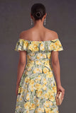 Pink Floral A Line Off the Shoulder Long Summer Wedding Guest Dress