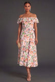 Pink Floral A Line Off the Shoulder Long Summer Wedding Guest Dress