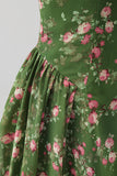Strapless Floral Dark Green A Line Midi Summer Wedding Guest Dress