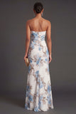 Pink Floral Mermaid Ruffled Long Wedding Guest Dress with Slit