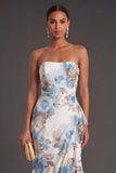 Pink Floral Mermaid Ruffled Long Wedding Guest Dress with Slit