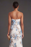 Pink Floral Mermaid Ruffled Long Wedding Guest Dress with Slit