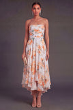 High Low Pink Floral A Line Ruffled Wedding Guest Dress