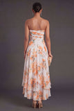 High Low Pink Floral A Line Ruffled Wedding Guest Dress