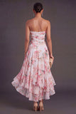 High Low Pink Floral A Line Ruffled Wedding Guest Dress