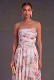 High Low Pink Floral A Line Ruffled Wedding Guest Dress